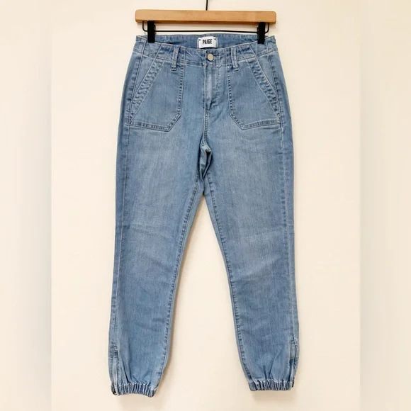 Paige Mayslie Jogger Denim Banded Bottom Hem Jeans size 25 - Picture 2 of 10